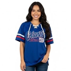 NFL Team T-Shirt Size S Blue Lace-Up V-Neck New York Giants NFL Fan Game Day NEW